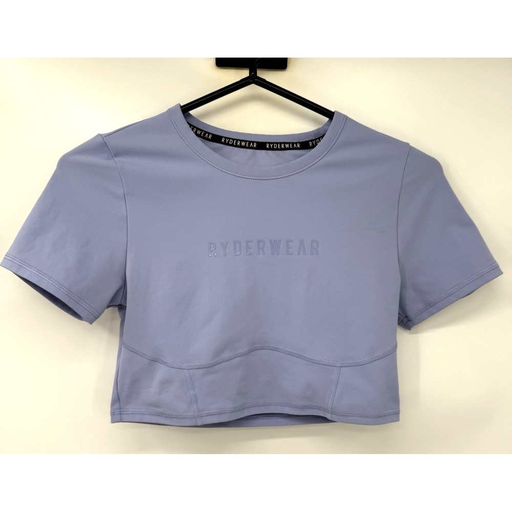 Ryderwear Crop Top Women Small Lavender Blue Short Sleeve Athletic Gym Shirt